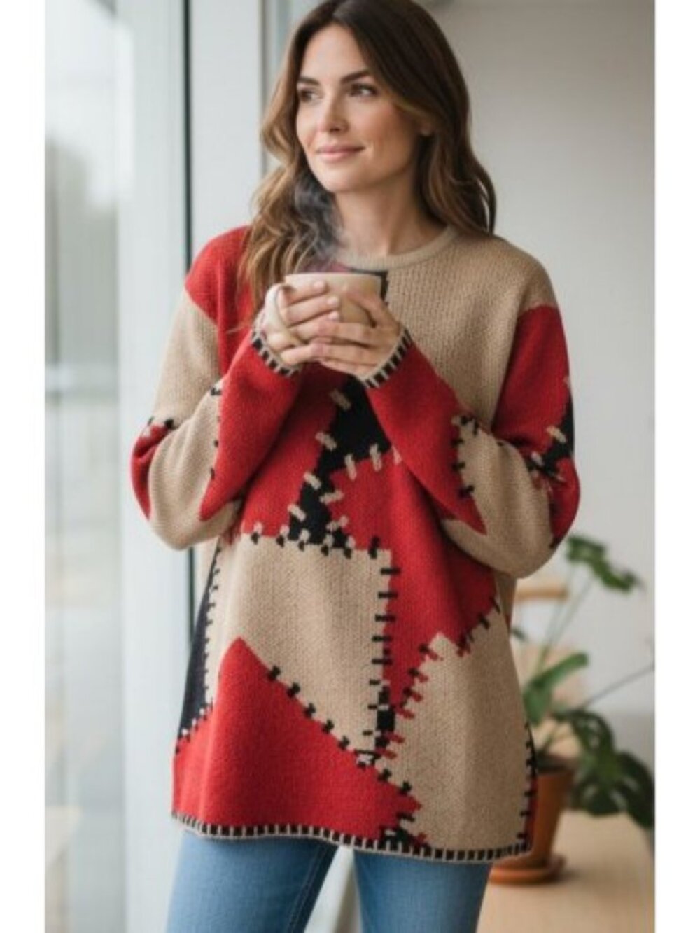 BFA CLASSICS Patchwork Pullover Sweater Ladies Large Fall Colors